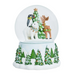 A festive snow globe figurine featuring a white polar bear, a brown reindeer, and a decorated Christmas tree inside a clear globe, set on a white base with painted evergreen trees.
