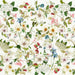 Pattern of various flowers and leaves on a white background