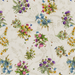 Patterned fabric with colorful flowers and leaves on a white background