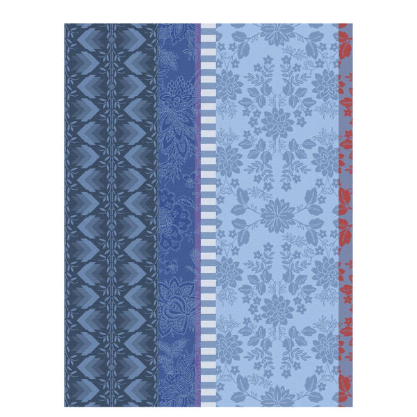 Collection of blue patterned paper strips on a white background