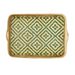 Woven tray with geometric pattern on a white background