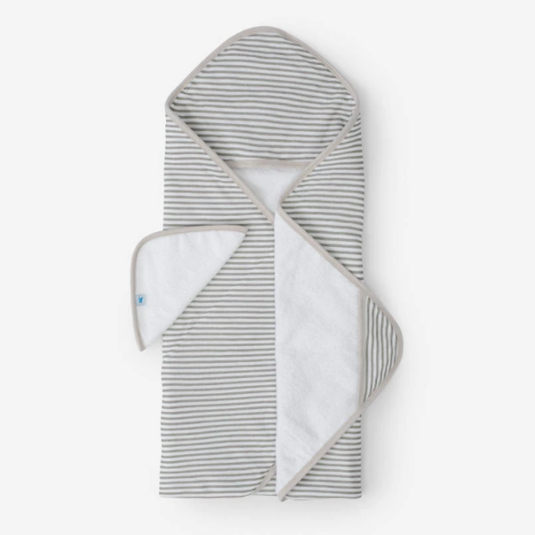 Baby Hooded Towel & Washcloth Set - Grey Stripe