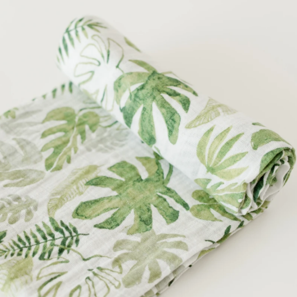 Cotton Muslin Swaddle - Tropical Leaf