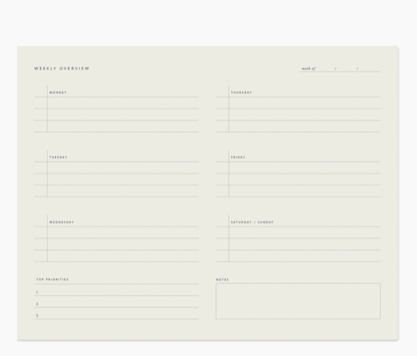 Weekly Overview Notepad