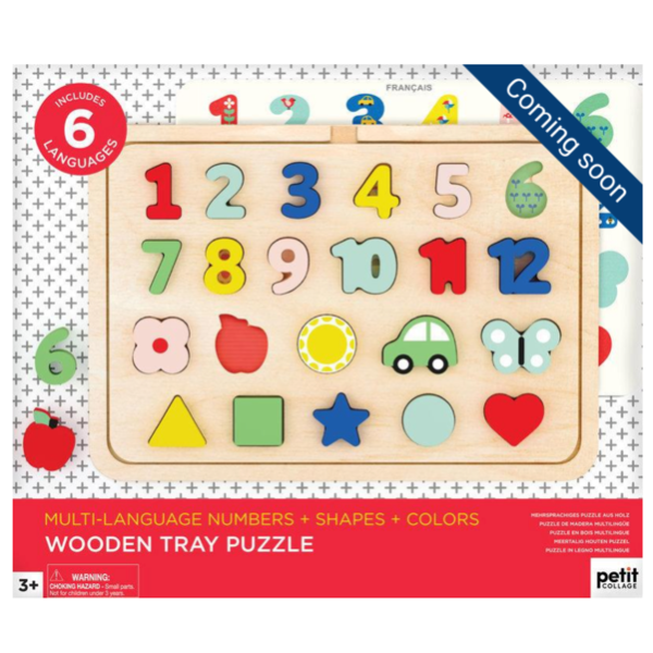 Multi-Language Numbers + Shapes + Colors Wooden Tray Puzzle