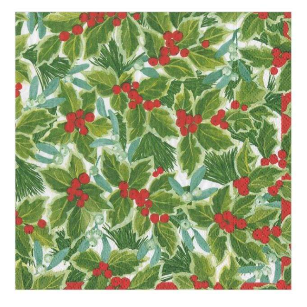 Holly and Mistletoe Luncheon Paper Napkin
