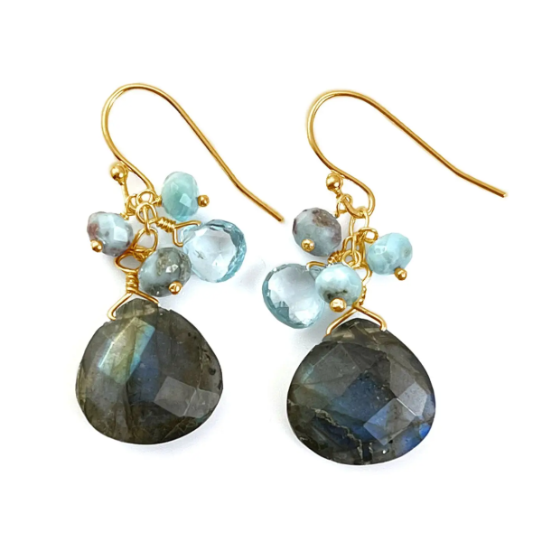 Labradorite/Blue Topaz/Larimar Cluster Earrings