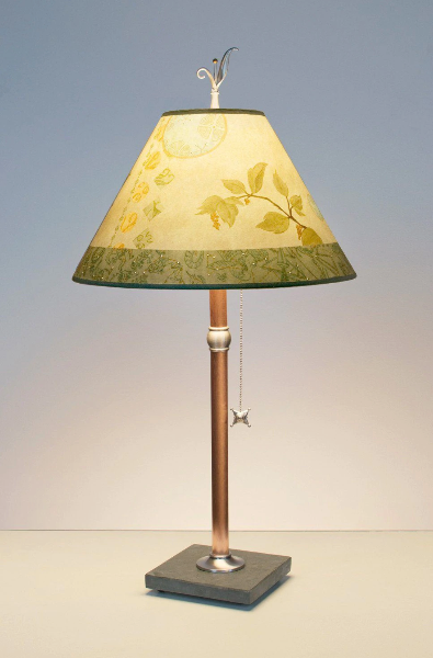 Copper Table Lamp w/ Conical Celestial Leaf Shade