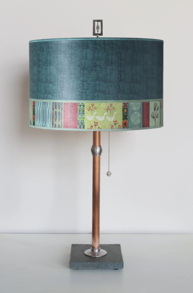 Copper Table Lamp w/ Melody in Jade Drum Shade