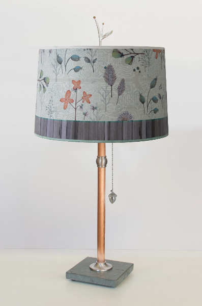 Copper Table Lamp w/ Flora & Maze Drum Shade
