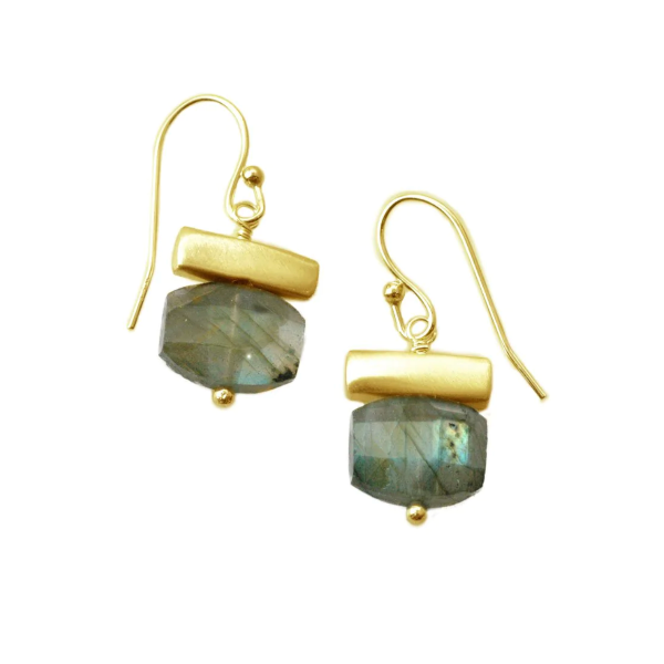 Stone-Bar with Labradorite Earrings-Gold