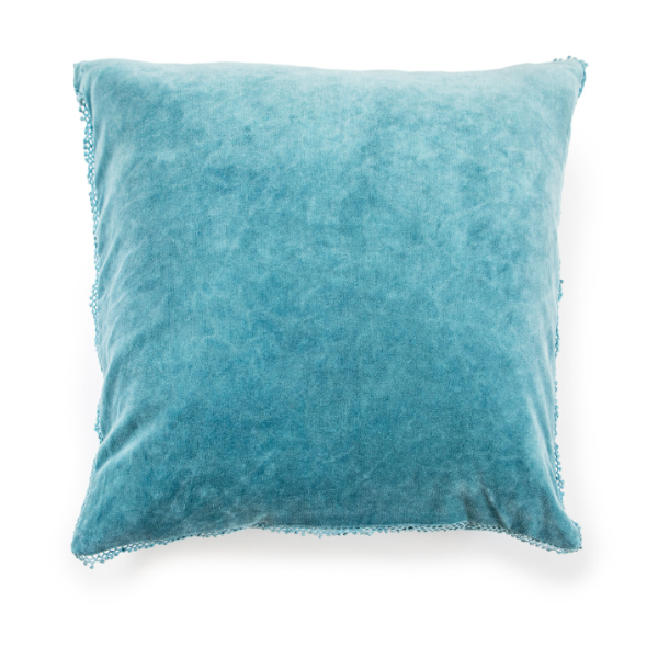 Velvet Pillow with Pom Pom Trim
