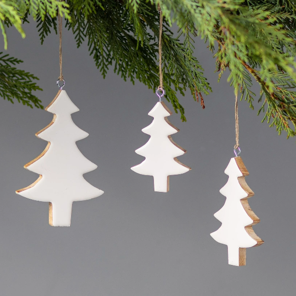 Mango Wood & White Enamel Tree Ornament