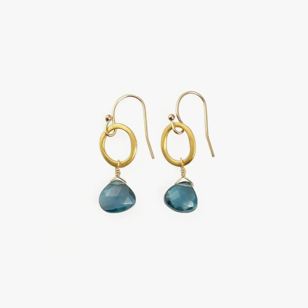 Small Circle with Blue Topaz Earrings in Vermeil