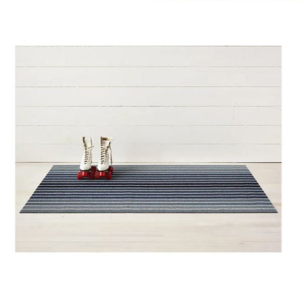 Chilewich Shag Floormat: Block Stripe: Denim