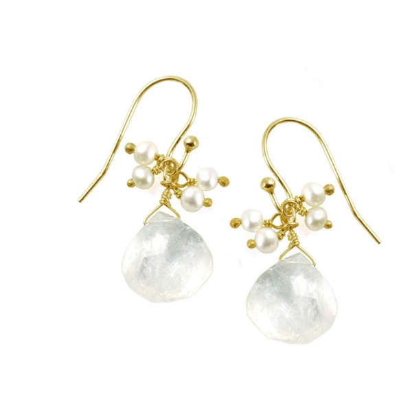 Moonstone with Pearl Cluster Earrings