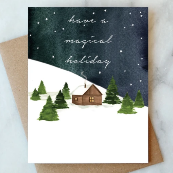 Snowy Cabin Holiday Card